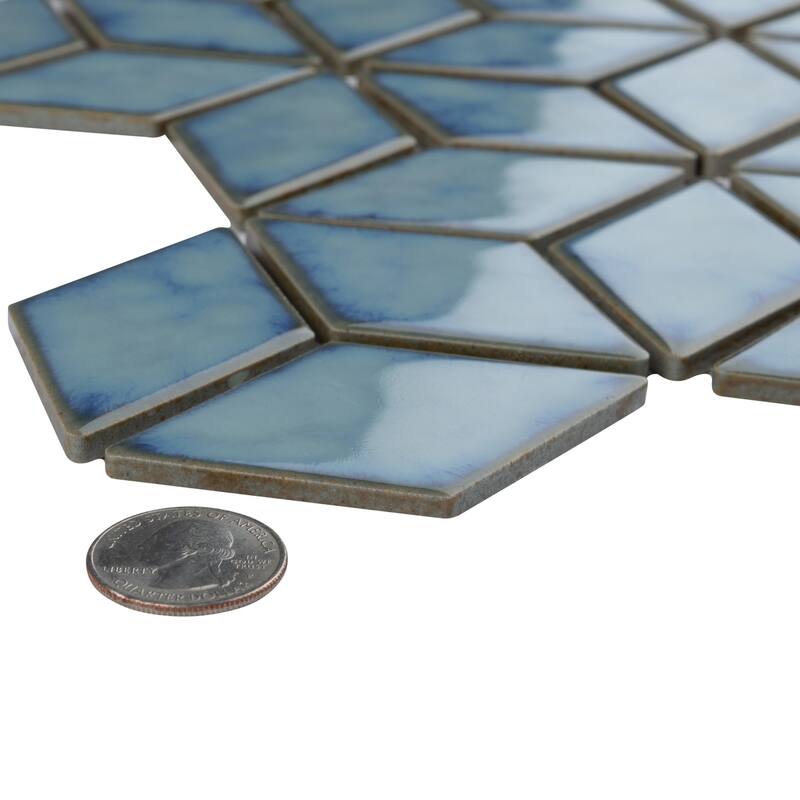 Merola Tile Hudson Rhombus Marine 10-1/4" x 11-3/4" Porcelain Mosaic Floor and Wall Tile