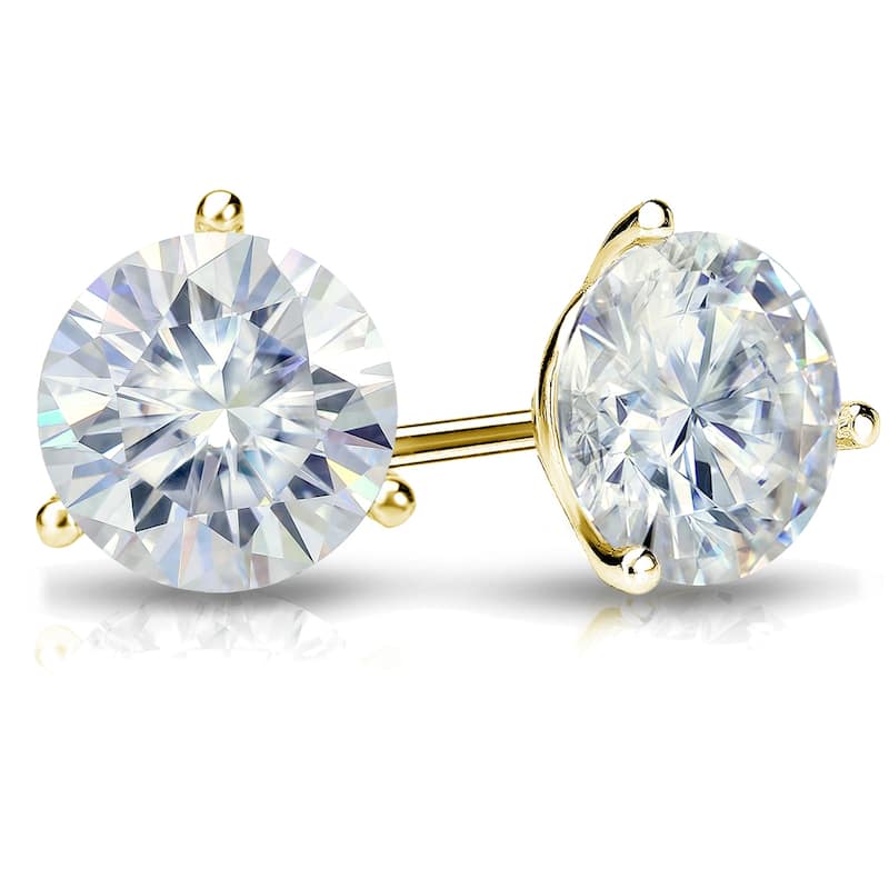 Auriya 2 1/2ctw Round Moissanite Stud Earrings 14k Gold Martini-set - 7 mm, Push-Backs - 7 mm - Yellow