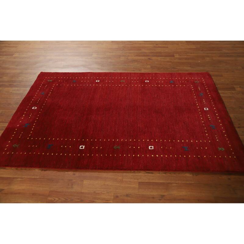 Red Gabbeh Indian Rug Hand-Knotted Tribal Oriental Wool Carpet - 3'11" x 5'11"