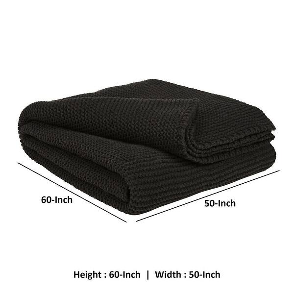 Fabric Throw Blanket with Knitted Design, Set of 3, Black Bed Bath