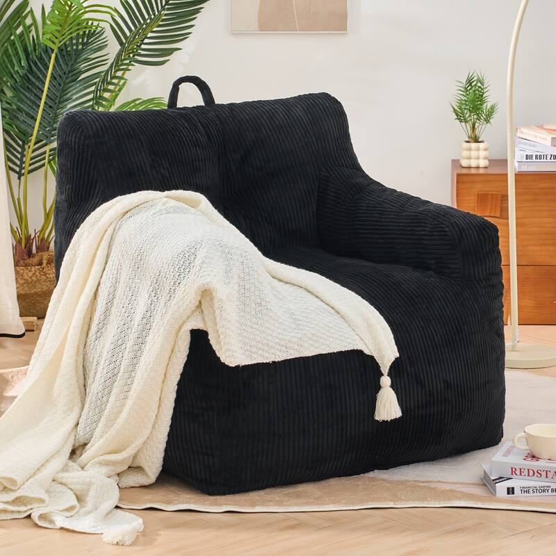Corduroy Polyester Living Room Bean Bag Chair, Lazy Chair, Single Sofa - Black