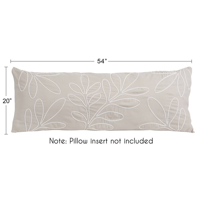 Boho Botanical Leaf Body Pillow Case (Pillow Not Included) Ivory Cream Beige Tan Taupe Linen Woodland Farmhouse Floral Bohemian