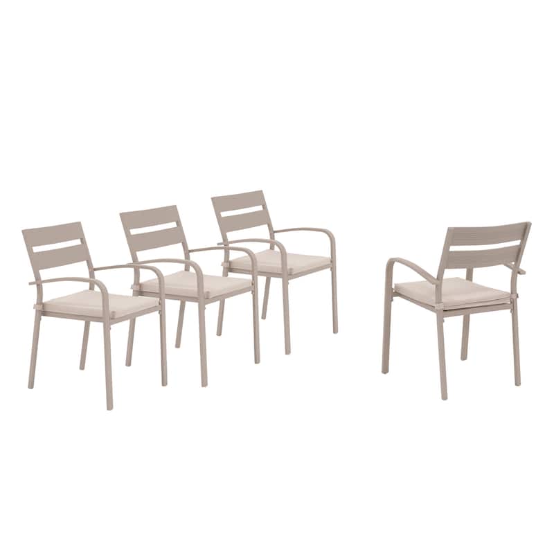 Outdoor Stackable Aluminum Dining Chair with Cushion (Set of 4)