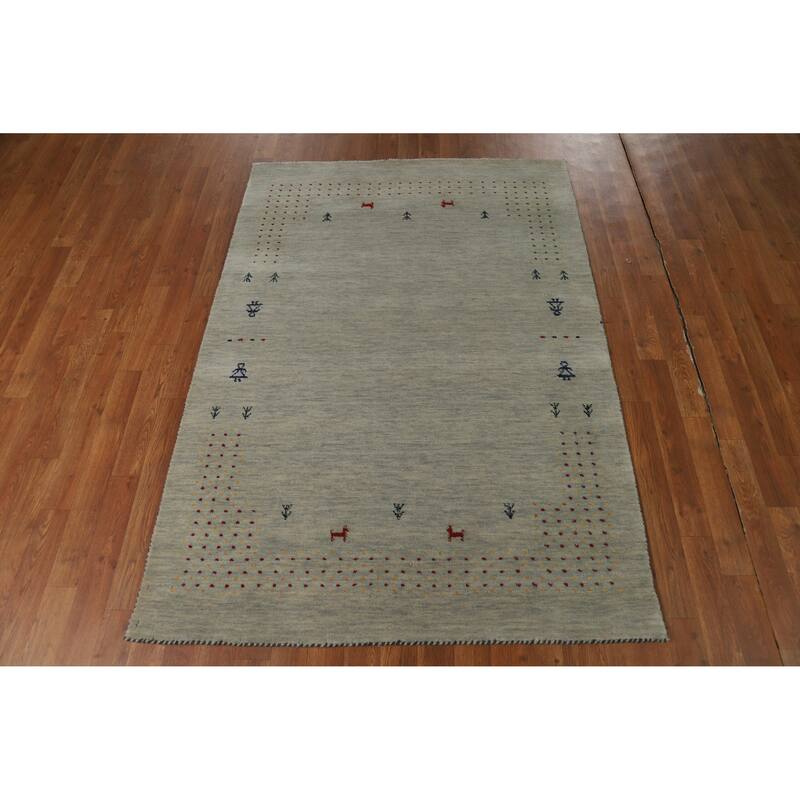 Hand Knotted Oriental 100% Wool Carpet Tribal Animal Pictorial Greys & Charcoal Gabbeh Area Rug - 5' 9'' X 4' 1''