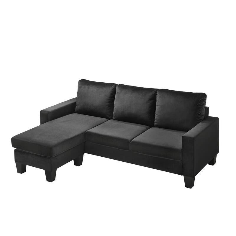 Velvet L Shaped Sectional Sofa - 77" - Black