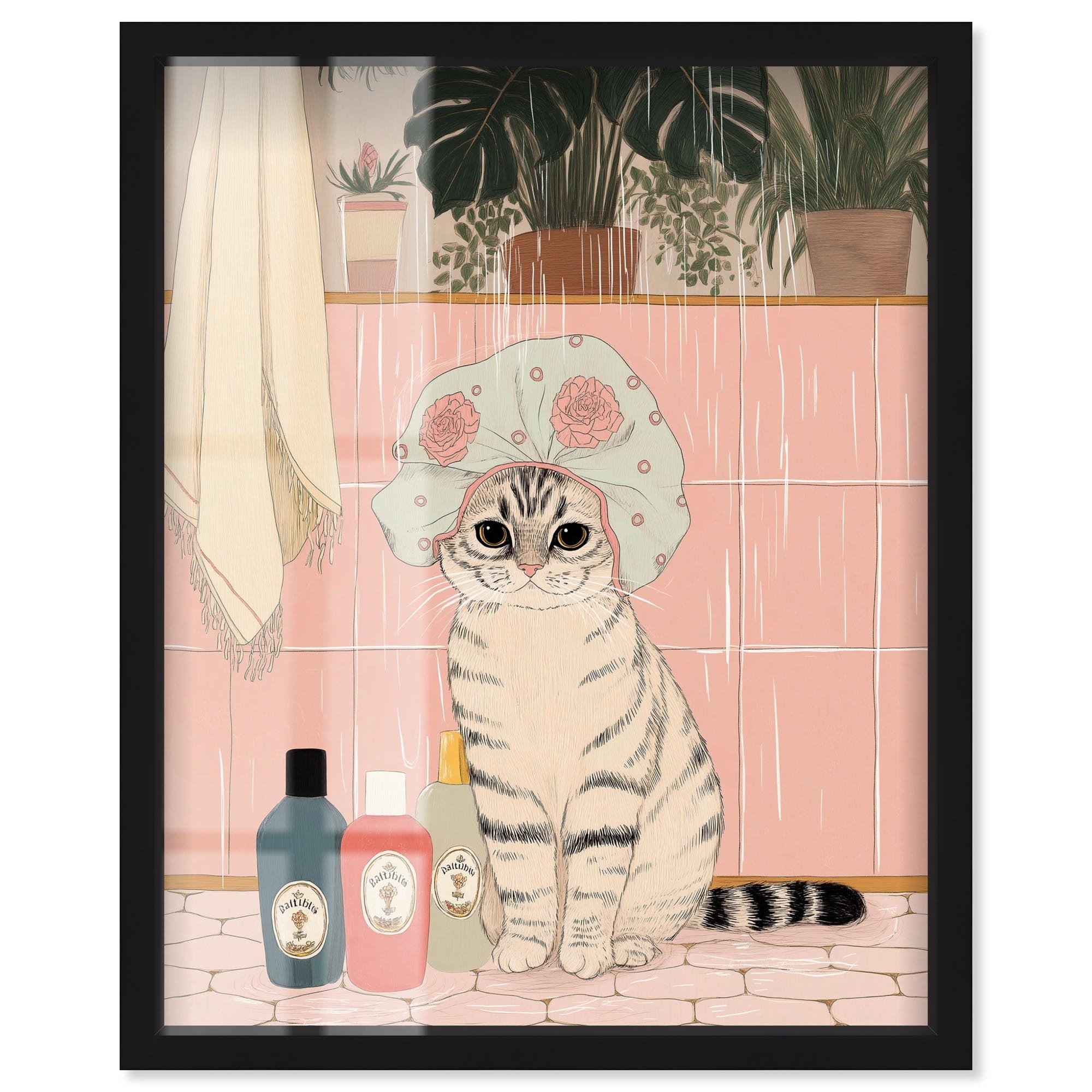Shower Cat II Pets Art Shadowbox Print by Art Remedy