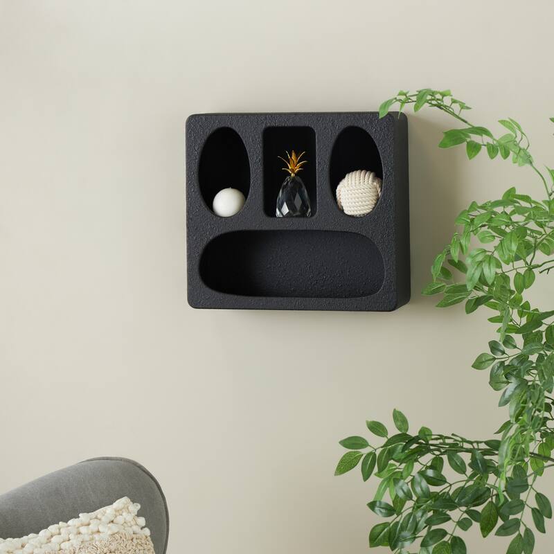Cream or Black Wood 4 Shelf Geometric Room Wall Shelf - Black