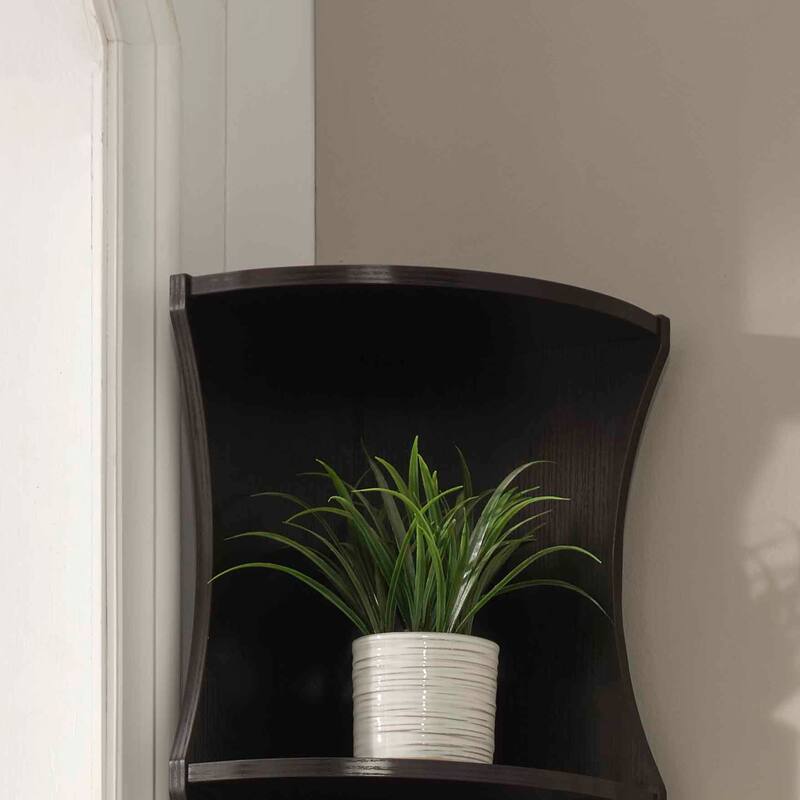 Five shelf corner bookcase rounded shelf