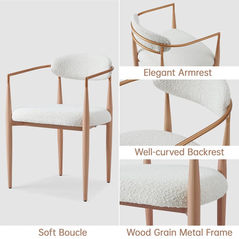 Morden Fort Modern Boucle Dining Chairs Armchair Set of 2