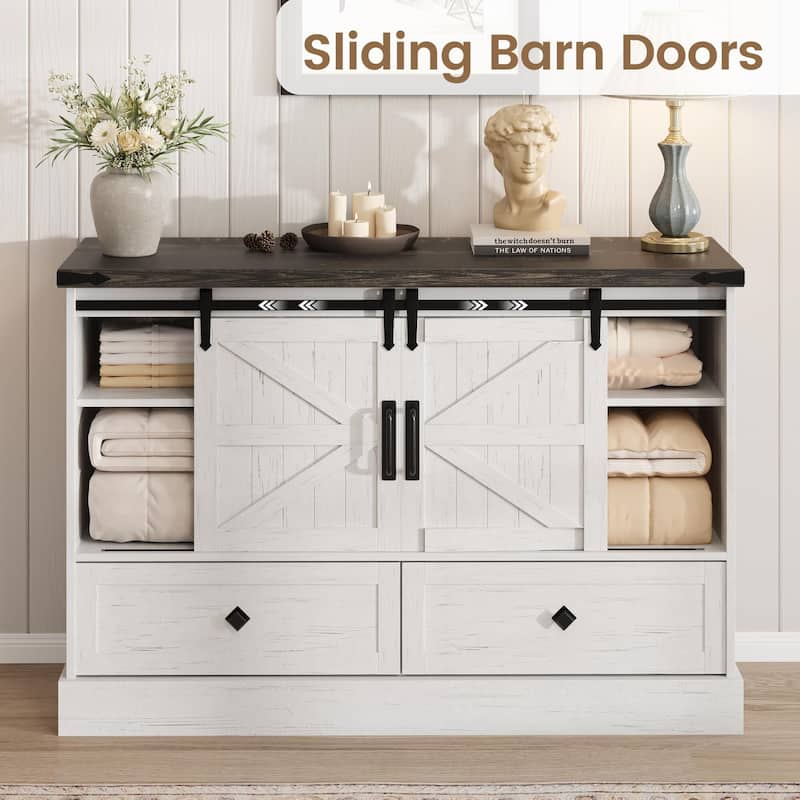 Television Stands with Large 4 Drawers, Farmhouse Wood