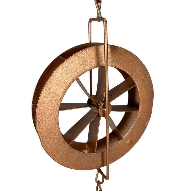 78-Inch Metal Rain Chain - 6 Water Wheels & Weighted Bell, Bronze - 4 X 78 X 1 inches