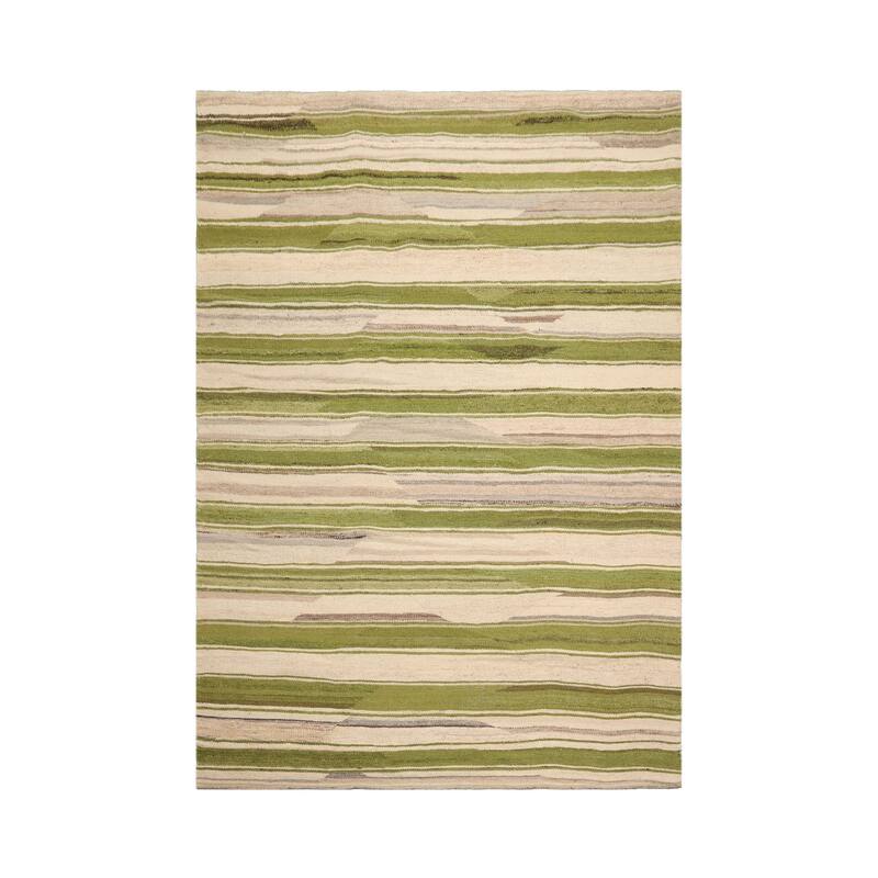 LoomBloom Beige Hand Loomed Contemporary Stripe Wool Oriental Area Rug - 5' 3'' x 7' 7''