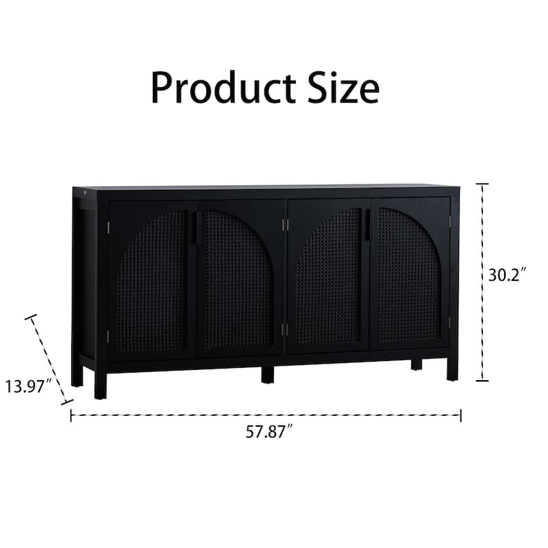 Modern Sideboard Buffet Cabinet with Faux Rattan Doors, Freestanding Wooden Storage Cabinet for Living Room, Entryway & Kitchen