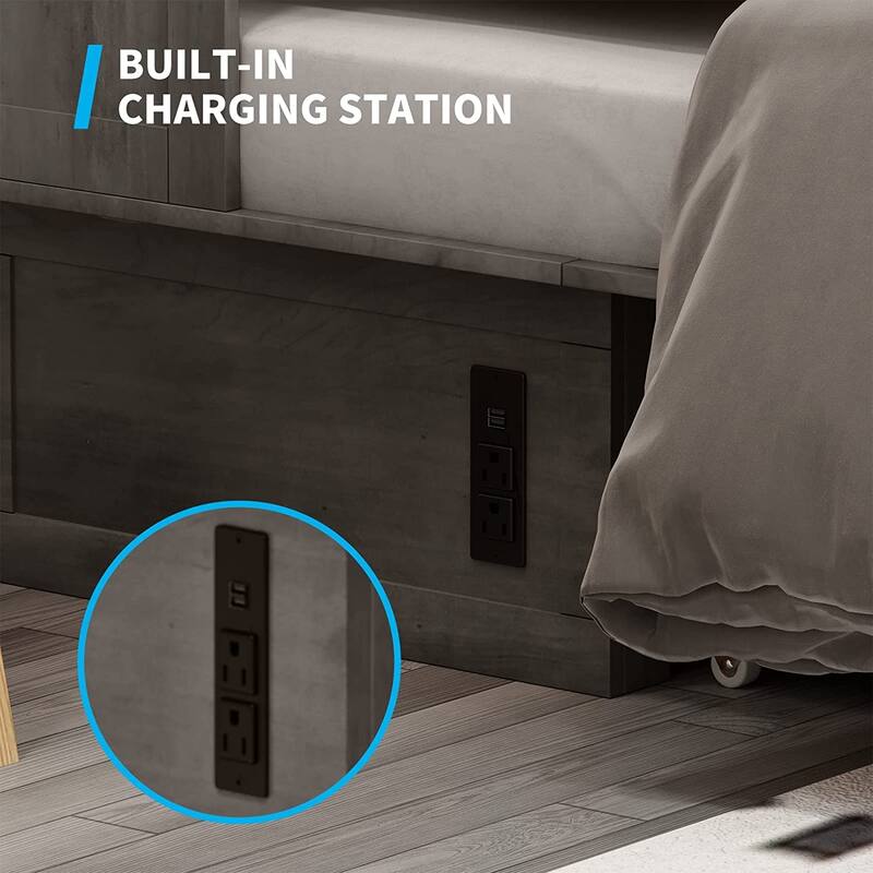 Mixoy Murphy Bed with Charging Station,Built-in Mattress