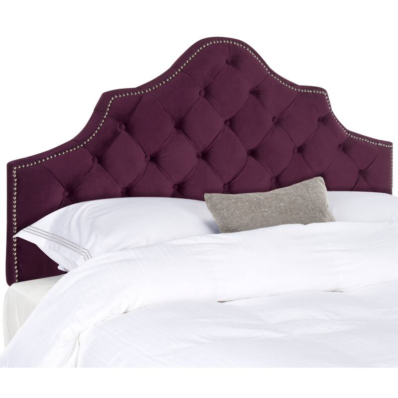 SAFAVIEH Eboni Linen Upholstered Tufted Headboard - Silver Nailhead (King)