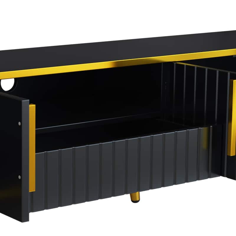 Fluted TV Stand with Storage Drawer, Media Console Table with Open Shelf, Entertainment Center with Metal Legs