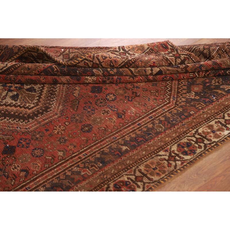 Vegetable Dye Tribal Qashqai Persian Rug Hand-knotted Wool Carpet - 5'2"x 8'5"