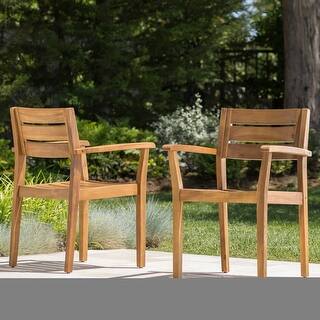 STAMFORD Dining Chairs Set of 2,Acacia Wood Patio Armchair,for Backyard, Poolside, Garden,Teak