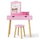 preview thumbnail 2 of 10, Pink Kid Vanity Table Chair Set with Mirror and 2 Large Storage Drawers Perfect for Holiday Gift - 28" x 13" x 39" (L x W x H)