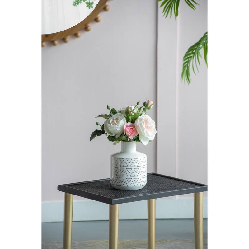 D5.9x7.9" Round Ceramic Vase with Geometric Pattern Gloss Finish Home Decor