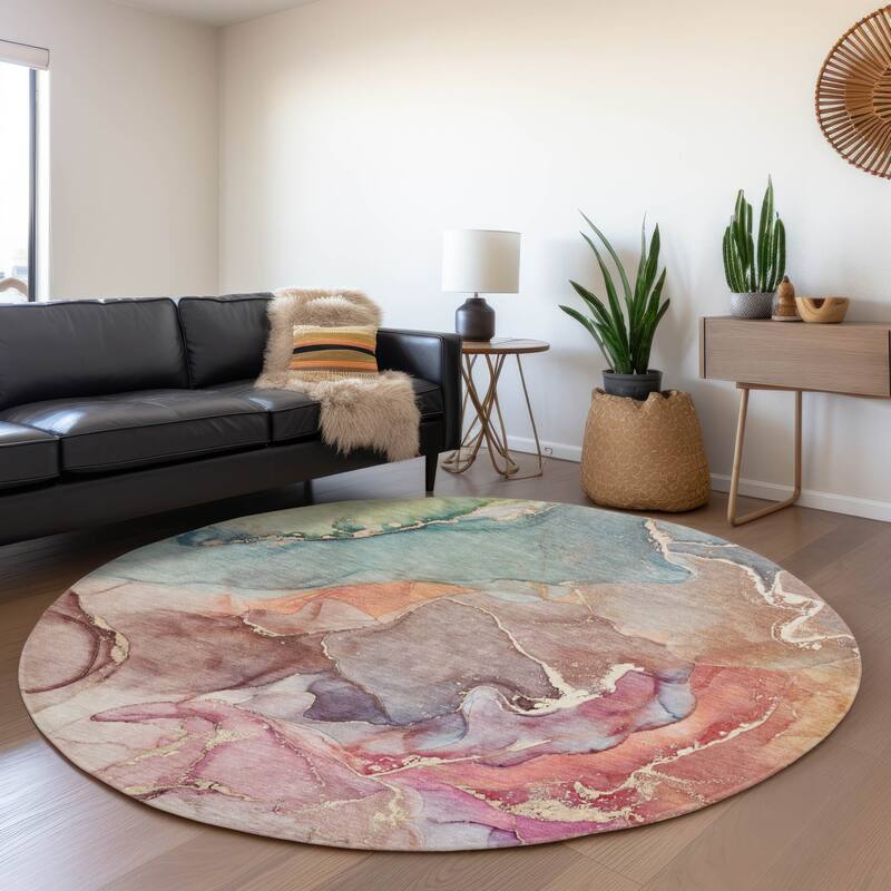Premium Washable Super Soft Abstract Contemporary Mayfield Rug - Blue - 8' x 8' - Round