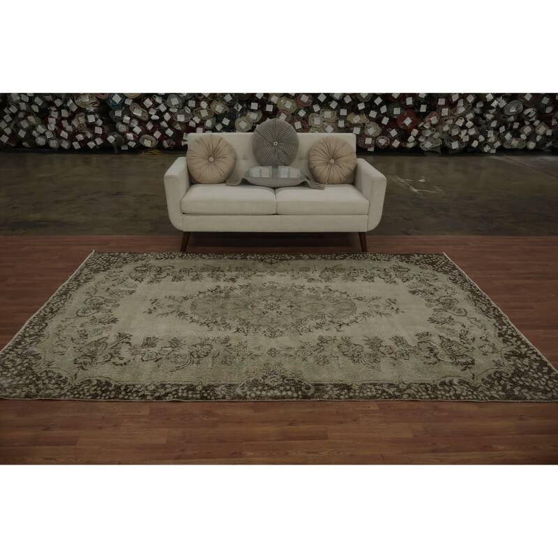 Hand Knotted Oriental 100% Wool Carpet Transitional Floral Beige & Ivories Anatolian Area Rug - 9' 2'' X 5' 9''