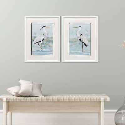 Paragon Heron on Blue Framed Art - Set of 2