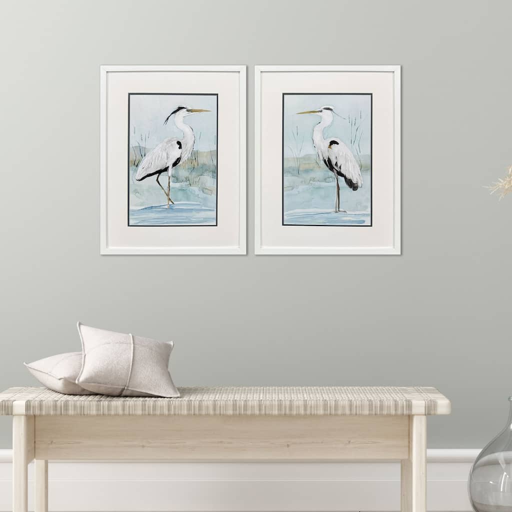 Paragon Heron on Blue Framed Art - Set of 2
