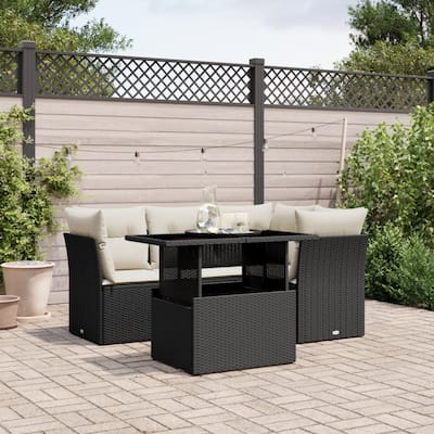 vidaXL Patio Sofa Set with Cushions Outdoor Furniture 5 Piece Poly Rattan