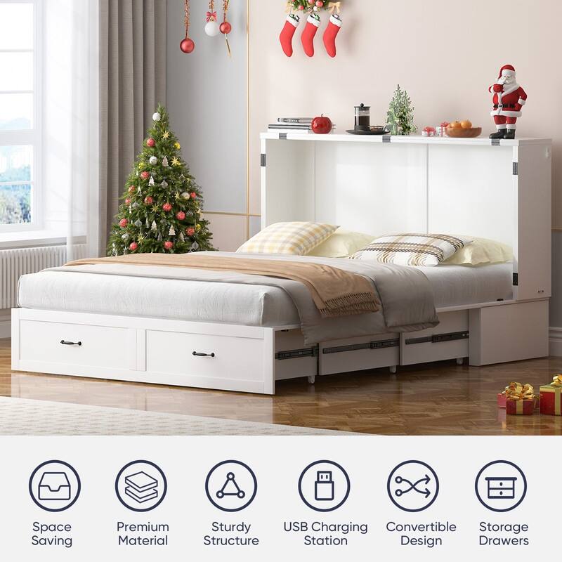 Mixoy Modern Murphy Bed Queen Size with Charging,Optional Mattress