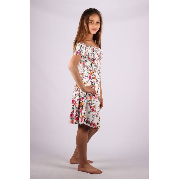 Shop Lori Jane Girls White Floral Print Off Shoulder Summer