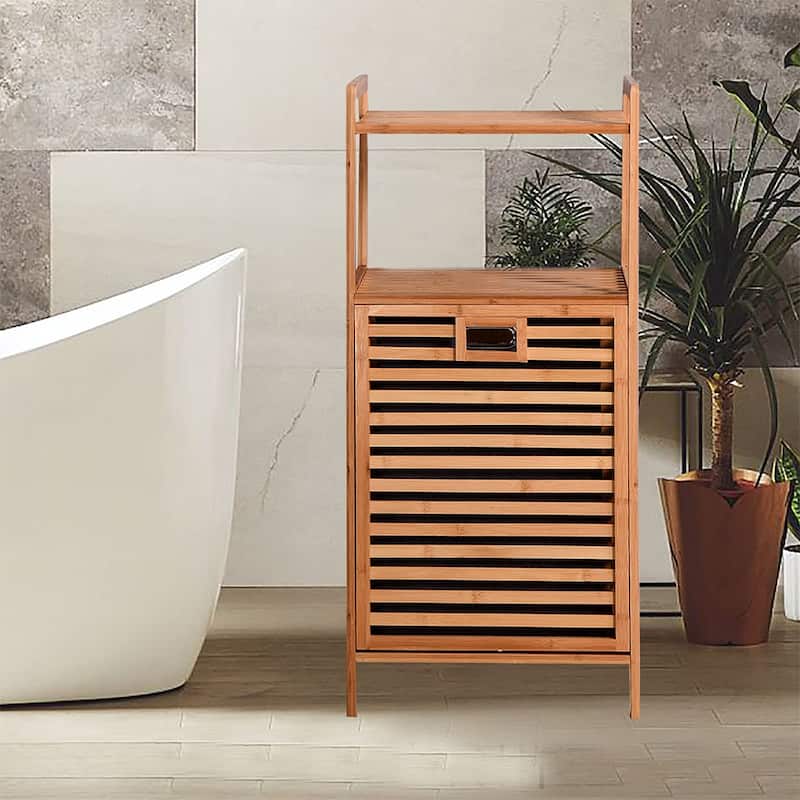 Bamboo Laundry Hamper Bathroom Storage Shelf Cabinet with Tilt Out - 17.32 x 13 x 37.8 inch