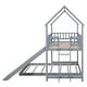 preview thumbnail 8 of 6, Grey Twin over Full Pine Wood Bunk Bed with Slide, Built-in Ladder, Full-Length Guardrail, and House Roof Design