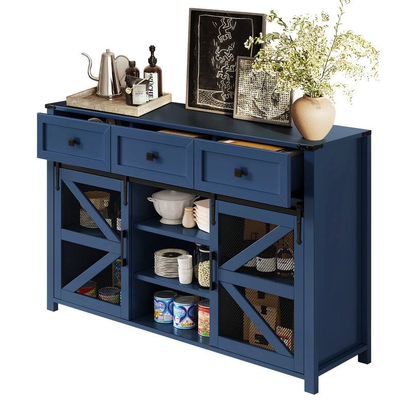 Farmhouse 55" Sideboard with 2 Sliding Barn Doors and 3 Drawers for Stylish Home Storage Solution