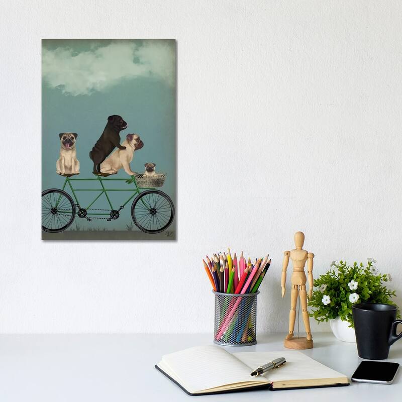 iCanvas "Pug Tandem" by Fab Funky Canvas Print - 12x8x0.75
