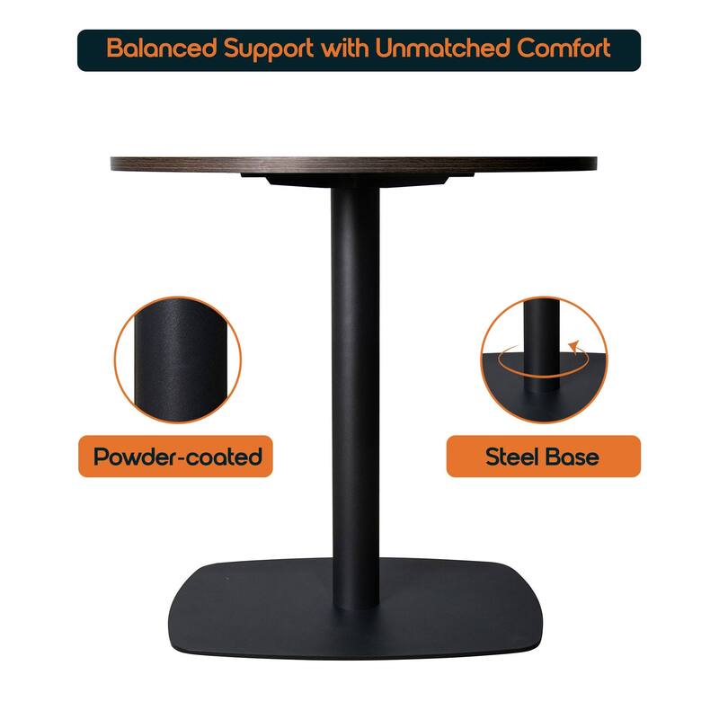 Vail Round Dining Table with 27 in. MDF Tabletop in Black Stainless Steel Square Base Accent Kitchen Table