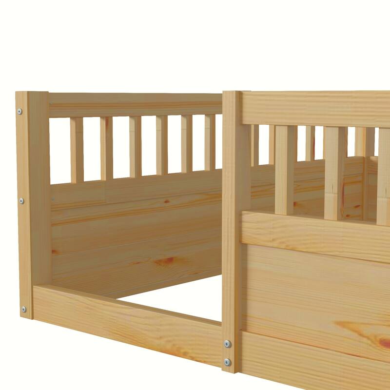 Pine Floor Bed Frame with Fence
