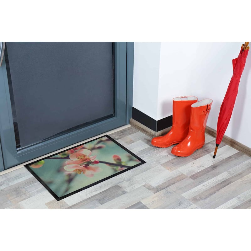 Indoor Printed Door Mat Flower PVC Polyester Rug 24x16 Pink