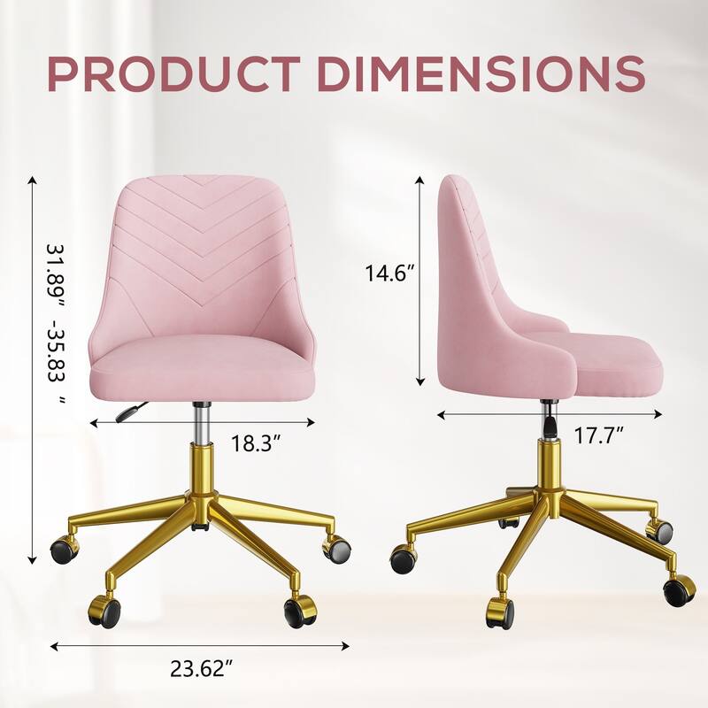 Javlergo Velvet Desk Chair with Height Adjustable Gold Base Swivel Office Chair for Office Living Room Bedroom Make Up