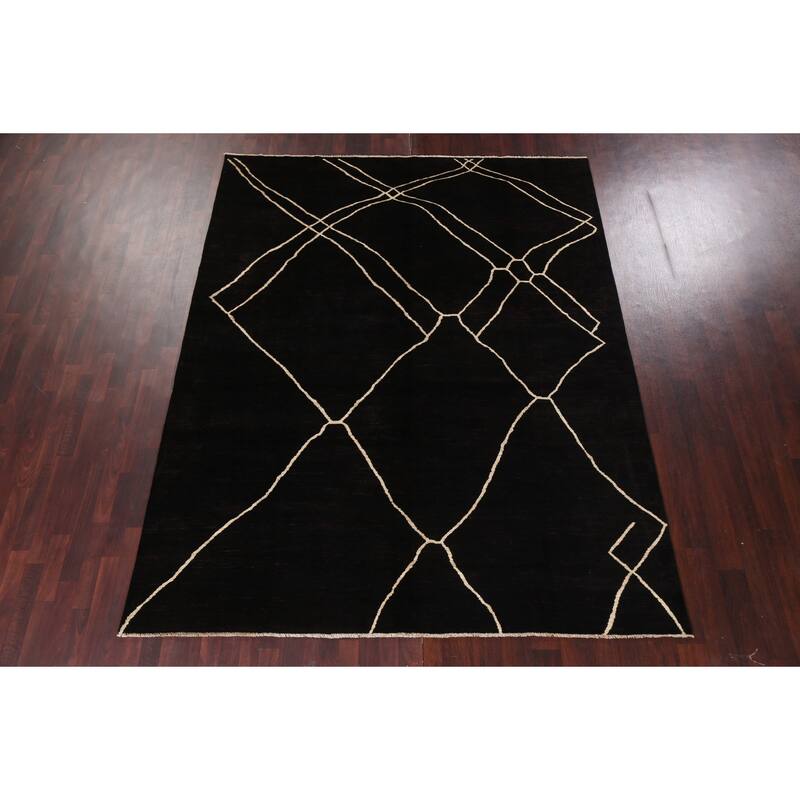 Vegetable Dye Contemporary Moroccan Wool Area Rug Hand-knotted Carpet - 7'10" x 9'8"