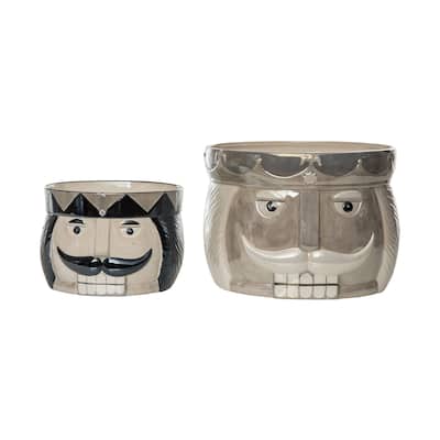 Transpac Ceramic Elegant Nutcracker Entertaining Bowl Set of 2 Christmas Home Decorations