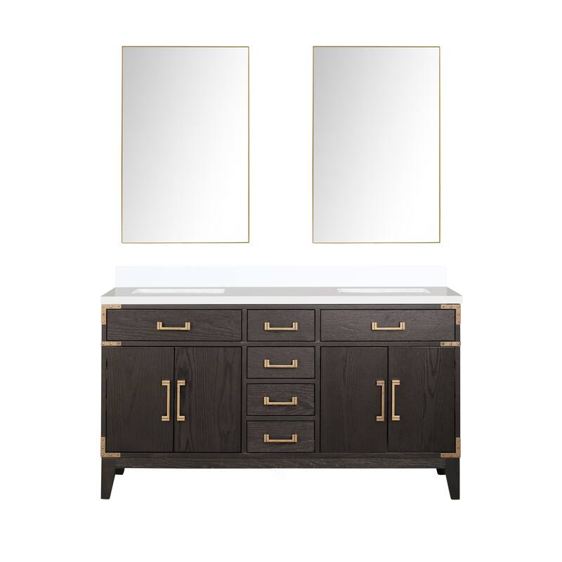 Laurel 60 in W x 22 in D Black Oak Double Bath Vanity, Cultured Marble Top, and 28 in Mirrors