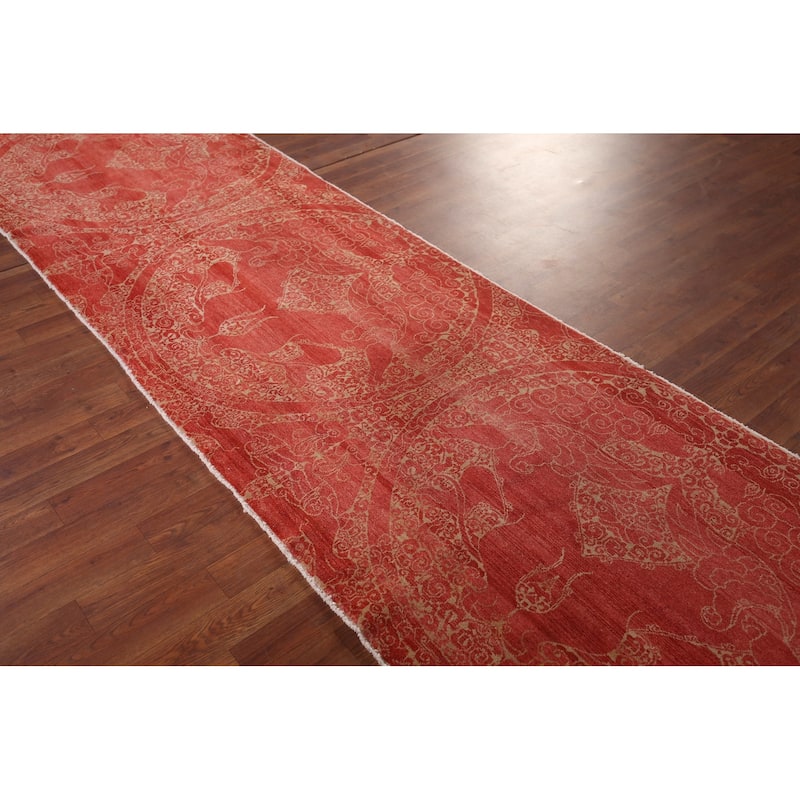 Contemporary Oriental Runner Rug Handmade Wool Carpet - 3'1"x 10'2"