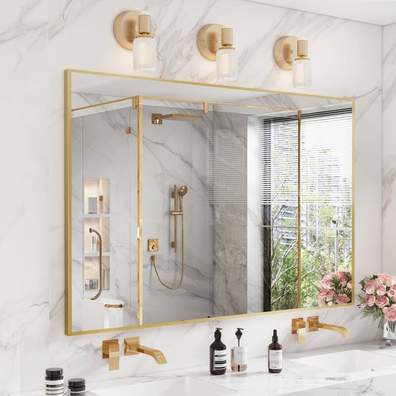 Aluminum Alloy Framed Wall Mounted Bathroom Vanity Accent Mirror in - 55" * 36" - Brushed Gold