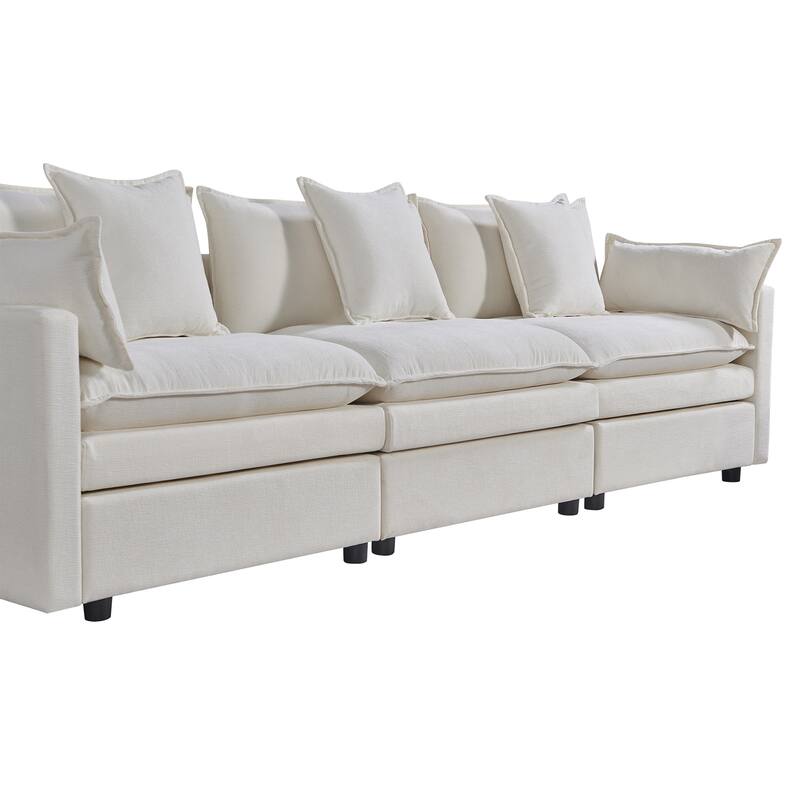 Spacious L-Shaped Chenille Couch with Ottoman Bench, 3-Seater Sleeper Sofa for Living Room