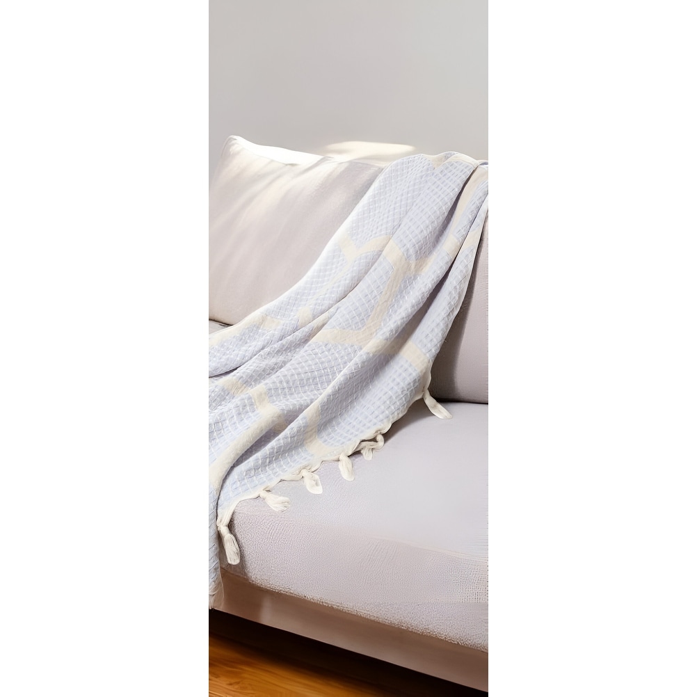 60" X 50" Purple Woven Cotton Geometric Throw Blanket with Fringe
