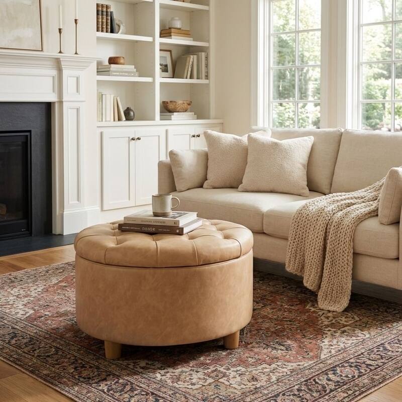 HomePop Button Tufted Round Storage Ottoman