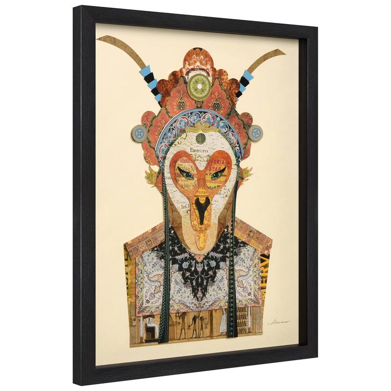 "Beijing Opera Mask 1" Alex Zeng's dimensional collage, under glass & a black shadow box frame
