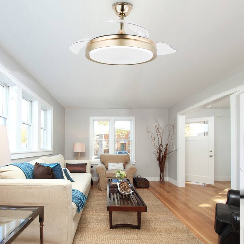 CurveCurio 42 in. Ceiling Fan with Concealable Fan Blades, 6 Fan Speed 3 Light Tone Remote Control Fan for Bedroom