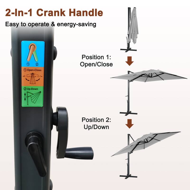 10 x 13ft Patio Rectangular Cantilever Market Umbrella with Lights(Without Based)